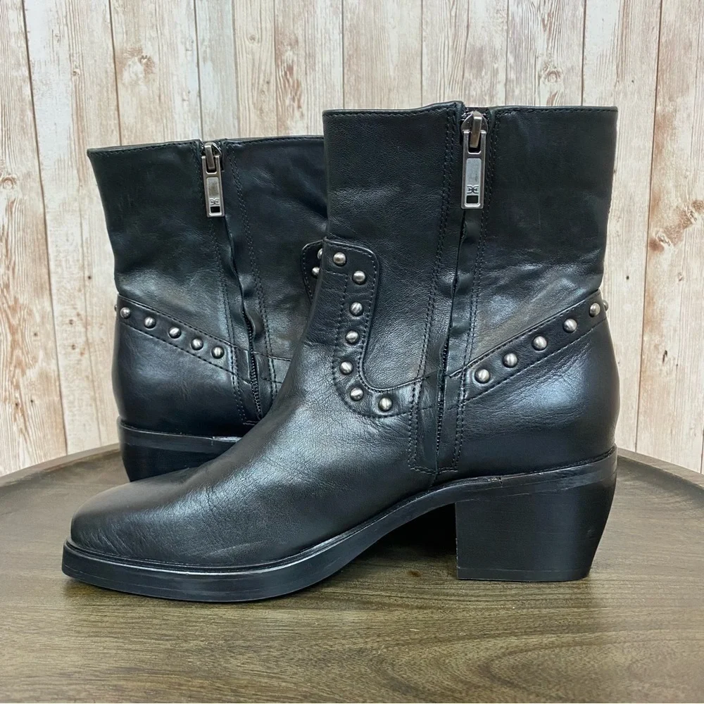Sam‎ Edelman Bernie Leather Fringe Studded Black Booties Size 6 Women
